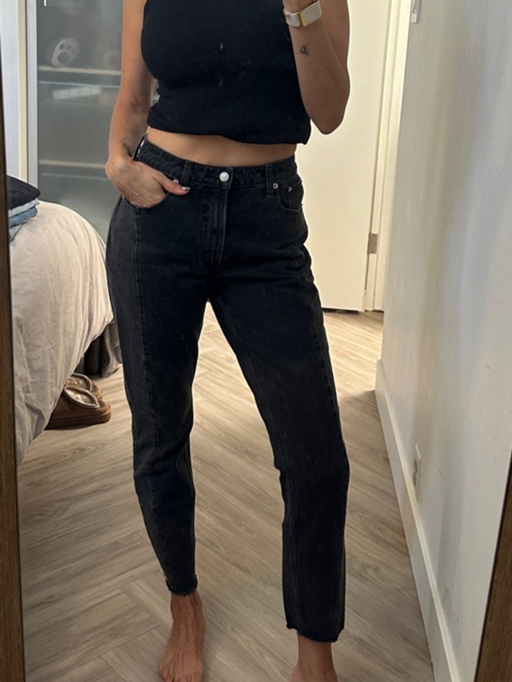 Abercrombie & Fitch Women's Washed Black Straight-Leg Mom Jeans - Picture 2 of 4